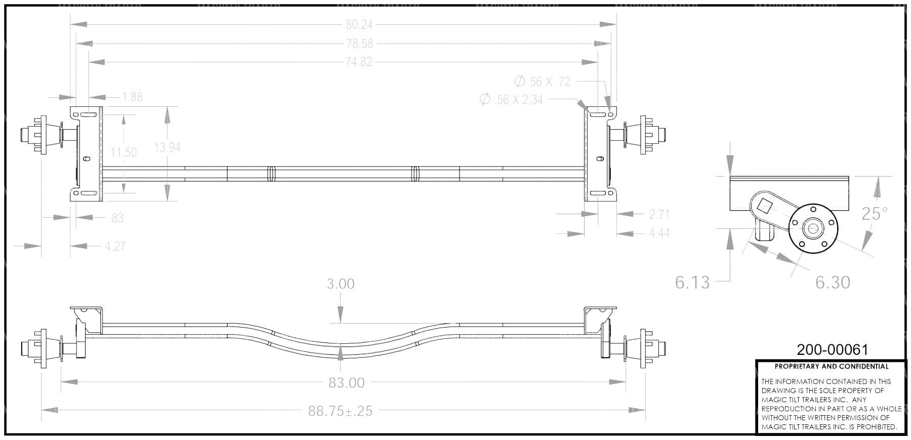 200-00061 ~ TORSION AXLE 2-1/2" "V" 88-3/4T 78FW 3.75K W/HUBS KNOTT (KARAVAN)