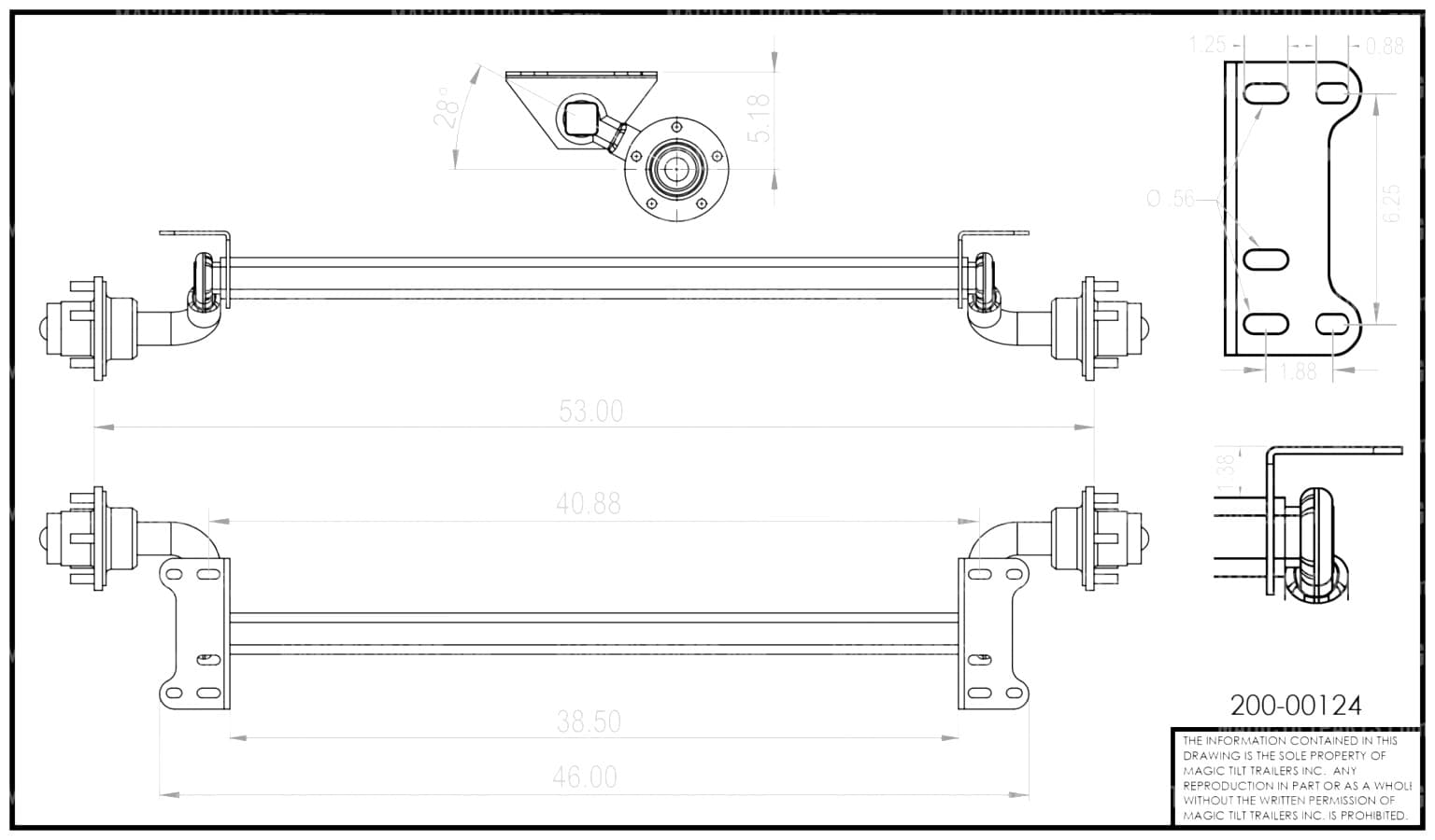 200-00124-GL ~ TORSION AXLE 2-1/4" STRAIGHT 53T 44FW 1.5K W/HUBS KNOTT (KARAVAN)