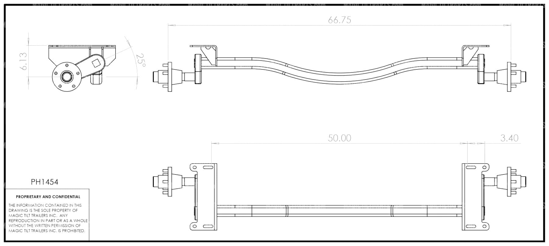 PH1454 ~ TORSION AXLE 2-1/2" "V" 66-3/4T 56FW 2.1K W/HUBS KNOTT (KARAVAN 200-00049)