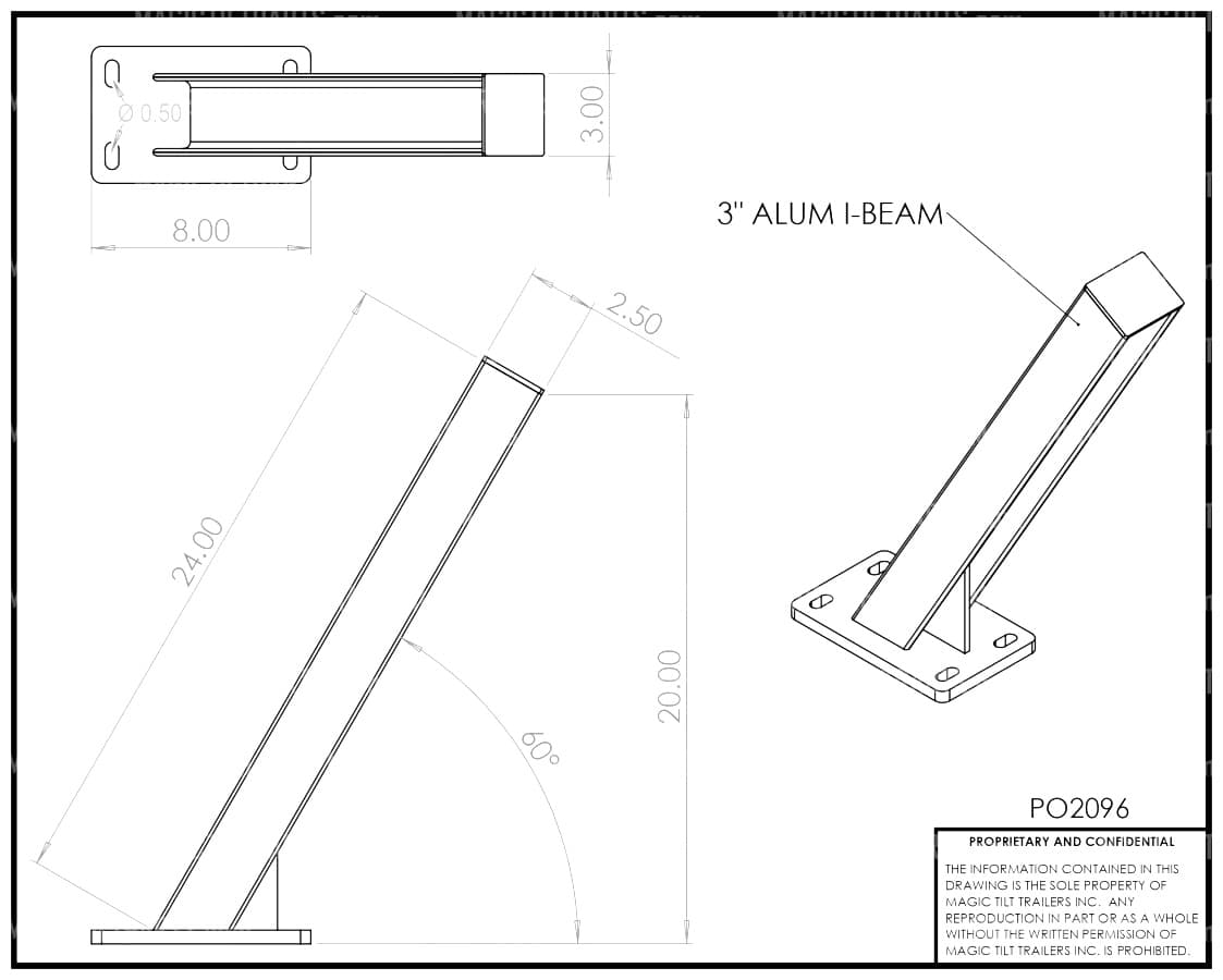 PO2096 ~ WINCH POST 3" x 3" x 24" ALUMINUM LIGHT-DUTY